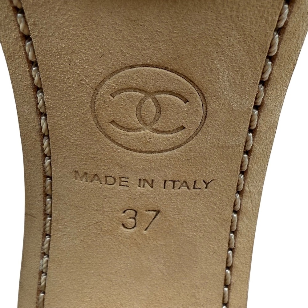 CHANEL Camellia Raffia Cork‎ Platform Heels 37 Beige Peep Toe Resort Boho - Picture 7 of 9